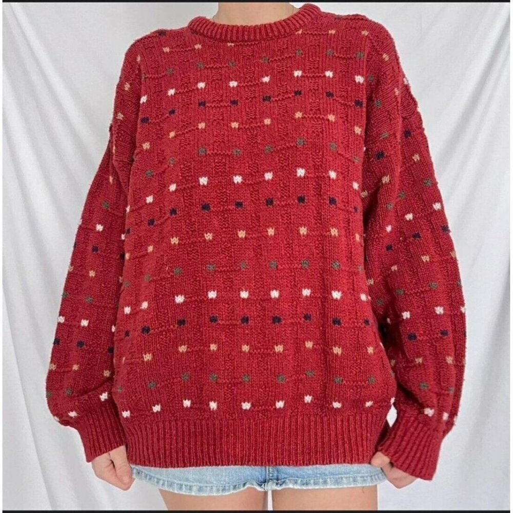 Vintage 90s Claybrooke Outdoors Red Heavyweight Dad Sweater 100% Cotton Size XL